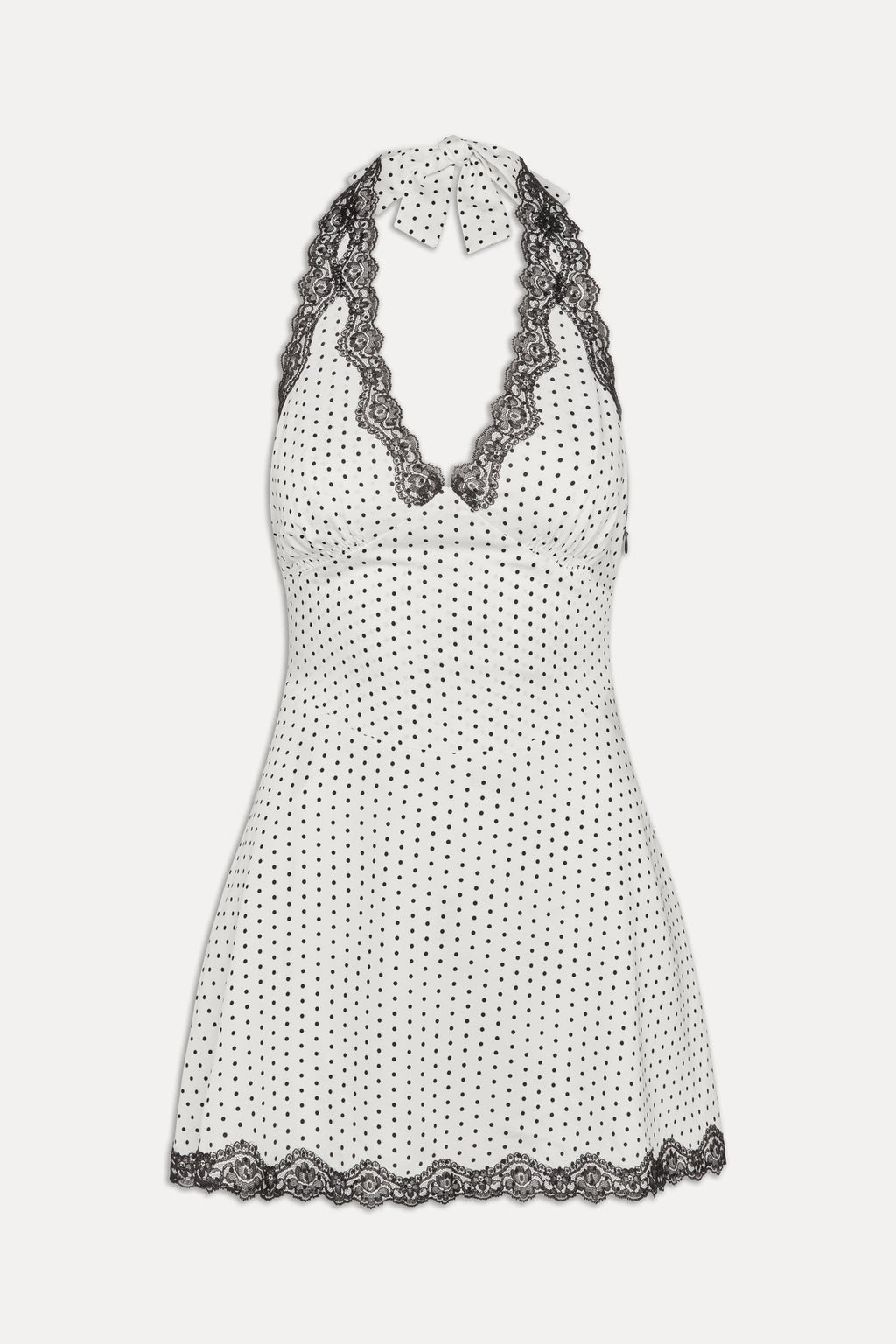 Audrey Satin Mini Dress - White Polka Dot