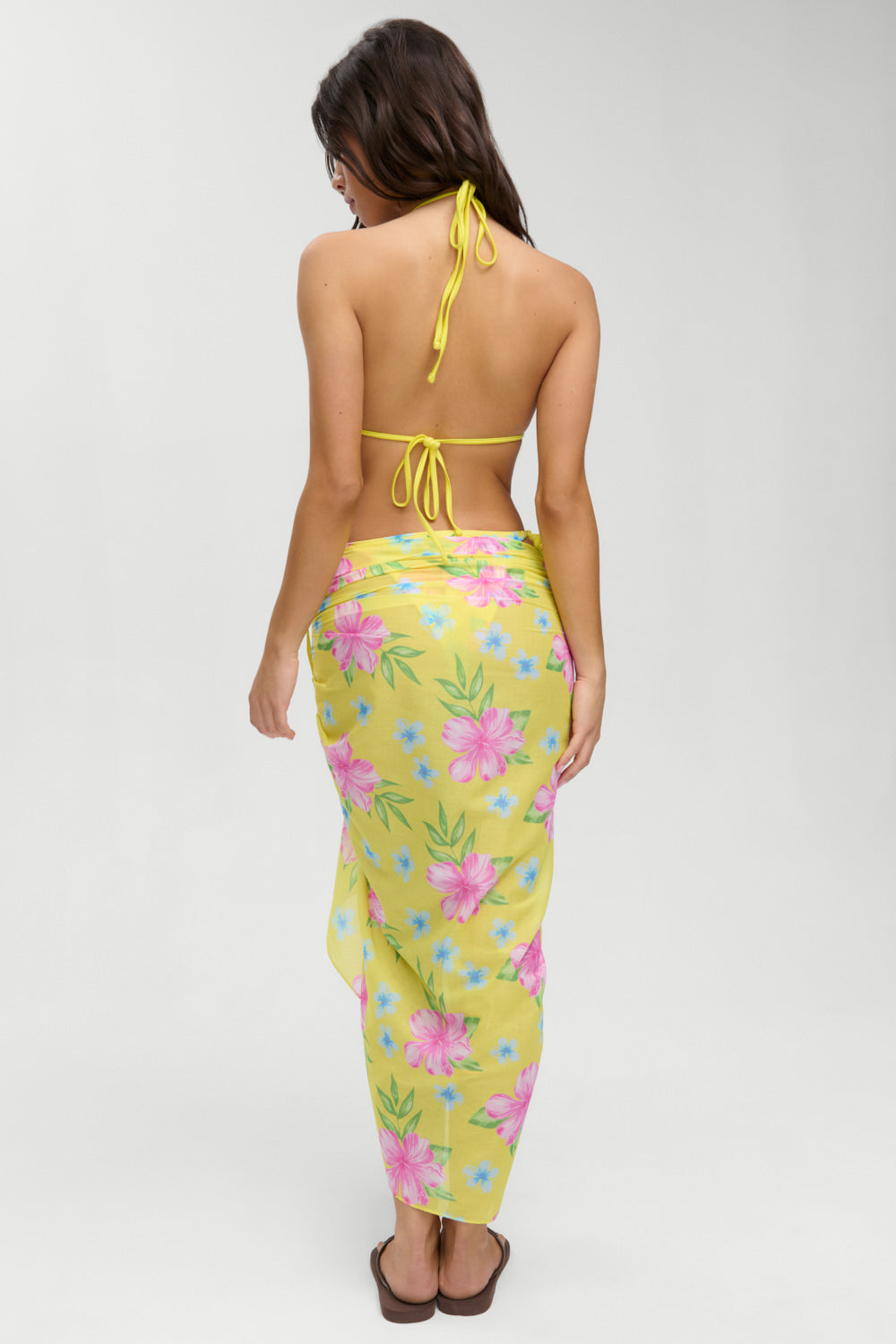 Alessia Floral Cotton Sarong - Hibiscus Lemonade