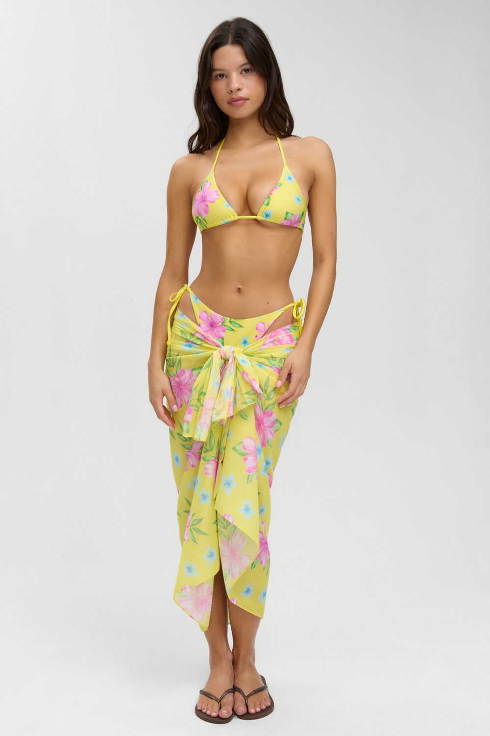 Alessia Floral Cotton Sarong - Hibiscus Lemonade