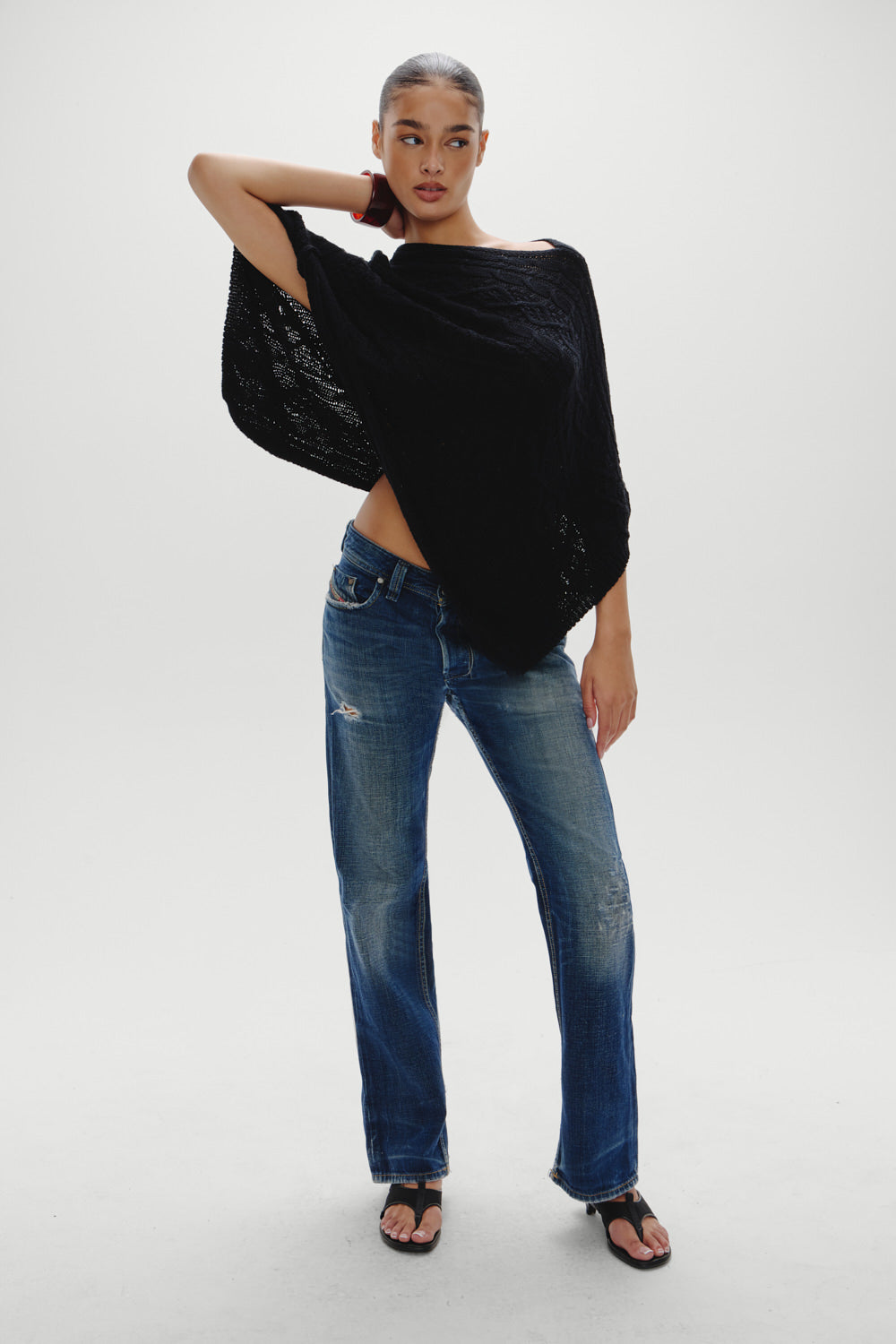 Aspen Cotton Knit Poncho - Black