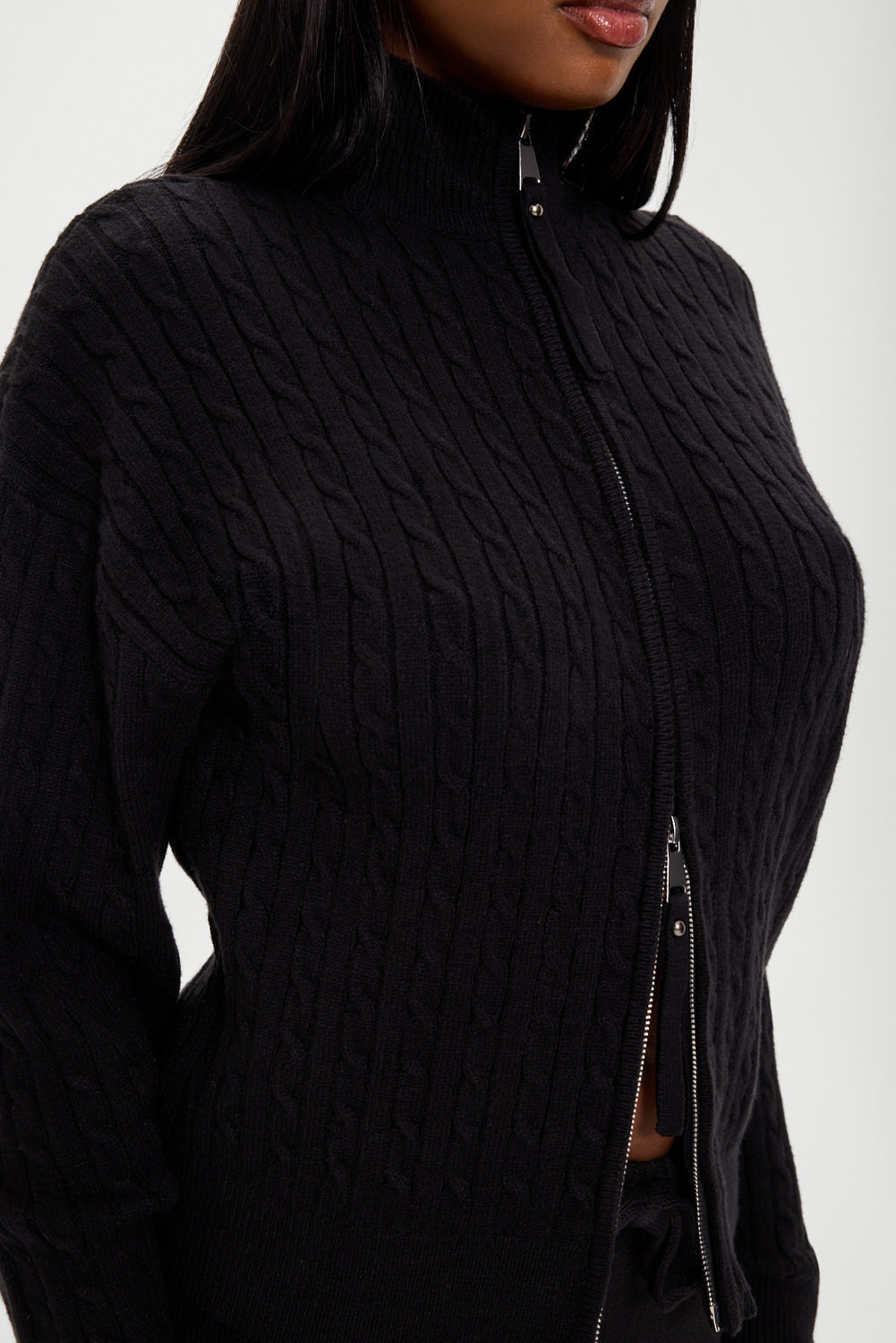 Bea Cloud Knit Zip Up Sweater - Black