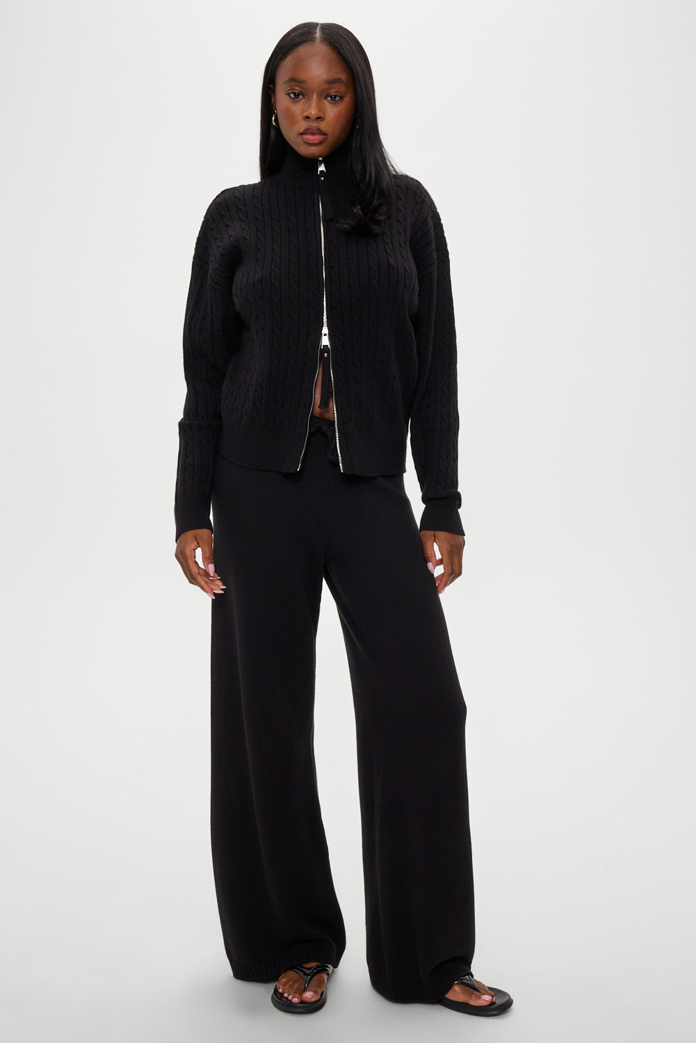 Bea Cloud Knit Zip Up Sweater - Black