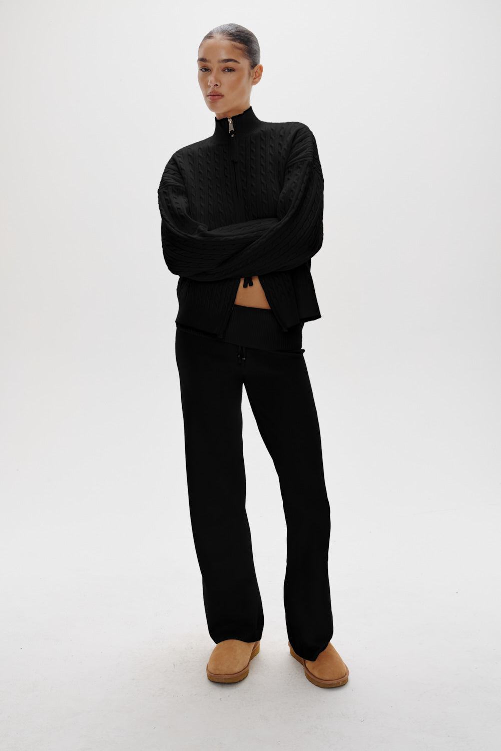Bea Cloud Knit Zip Up Sweater - Black