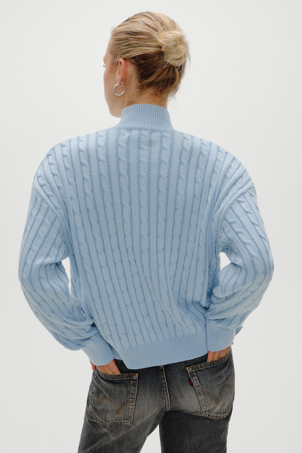 Bea Cable Knit Zip Up Sweater - Daydream