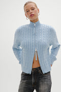 Bea Cable Knit Zip Up Sweater - Daydream