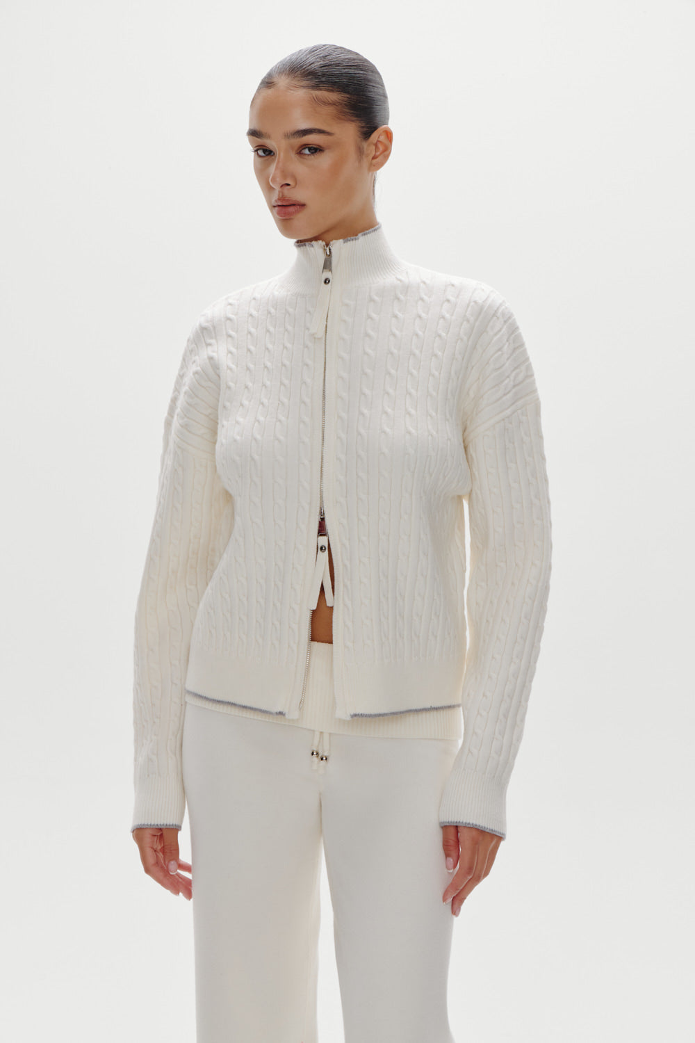 Bea Cloud Knit Zip Up Sweater - Honeymoon