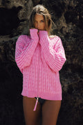 Bea Cable Knit Zip Up Sweater - Sweetheart